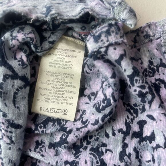 Free People T Shirt Oversized Dual Print Floral Blue Top Cap Sleeve Boxy XS Crew - Picture 11 of 16